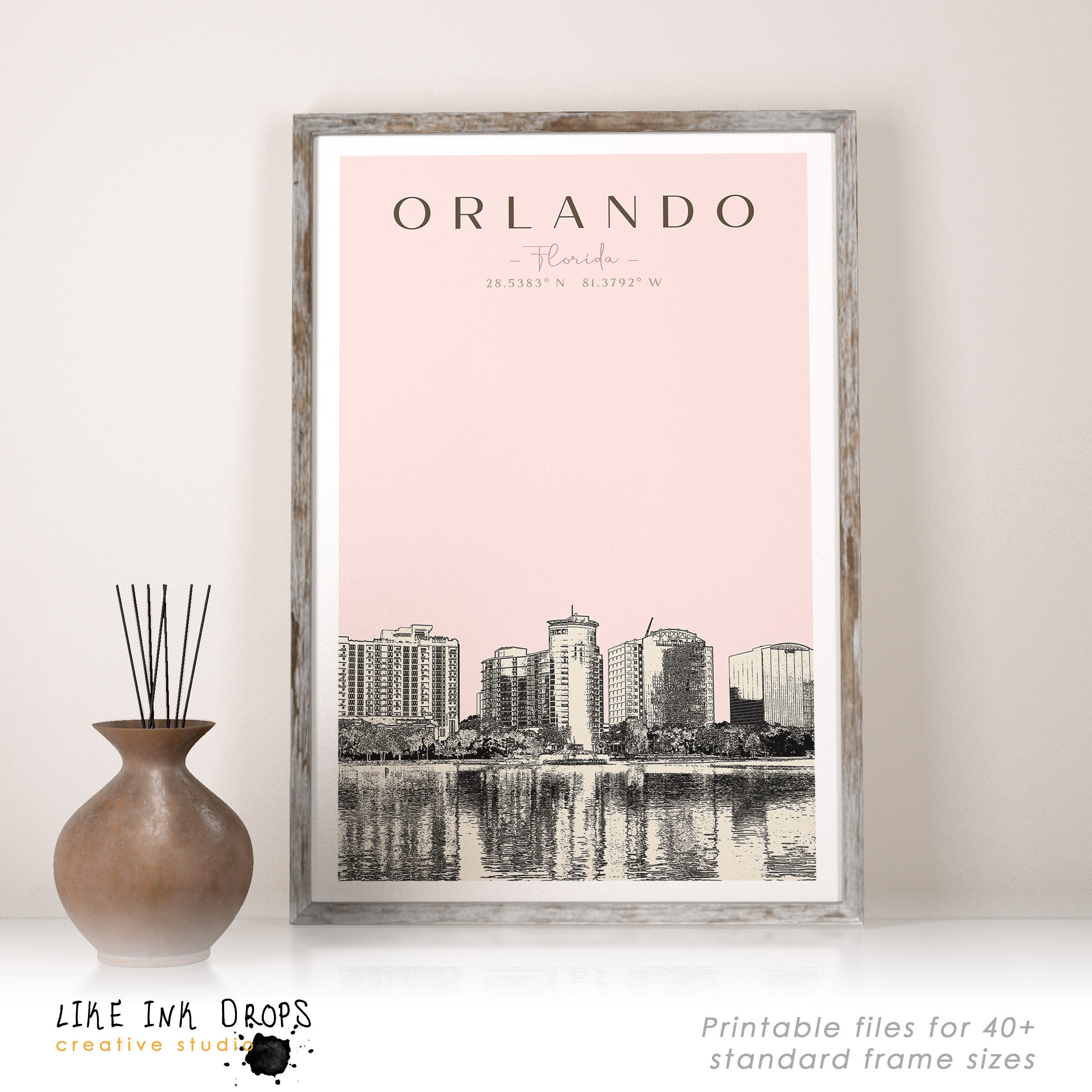 Orlando wall art decor Contemporary Florida cityscape Lake Etsy