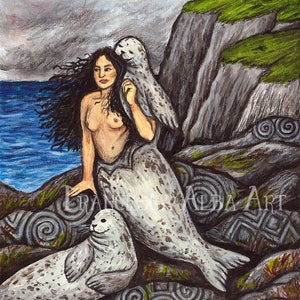 Selkie, silkie, irish folklore, scottish folklore, seal woman, seal, illustration, print