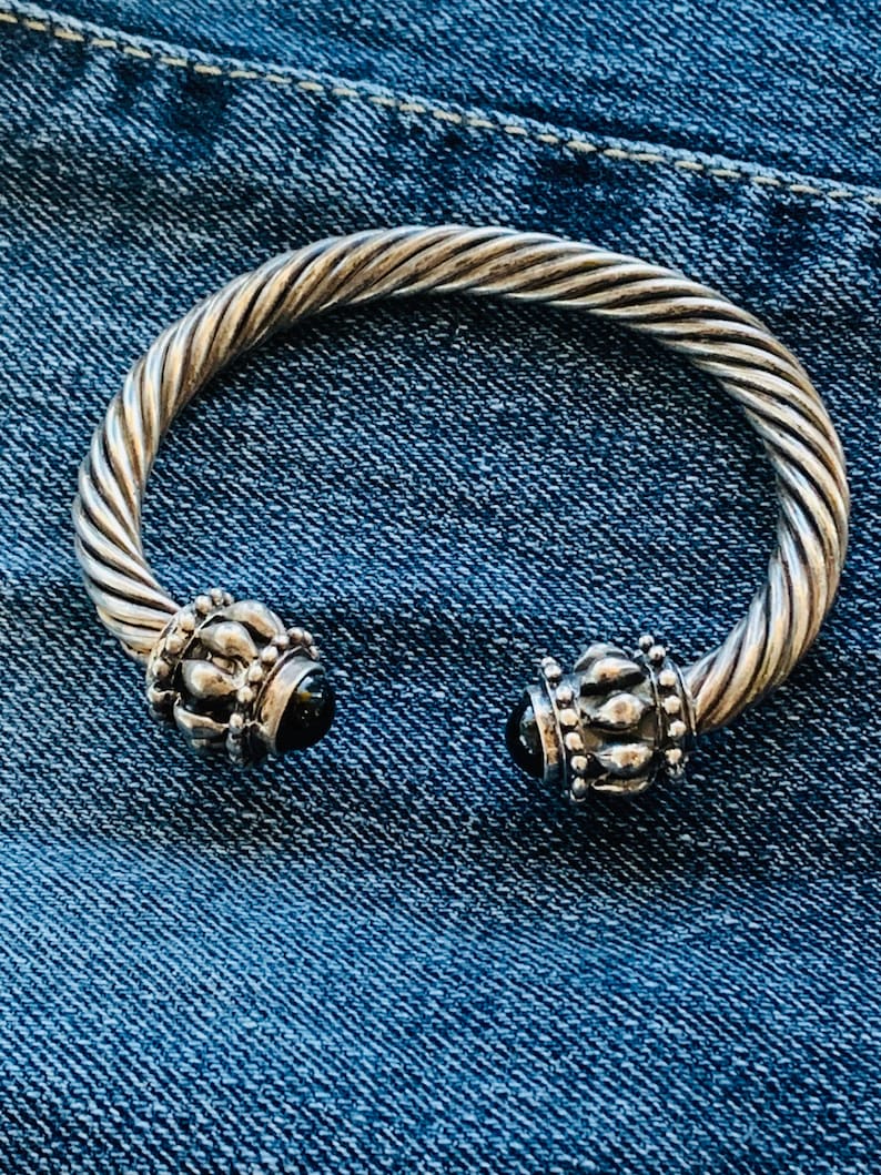 Sterling Silver and Black Onyx Torc Style Bracelet