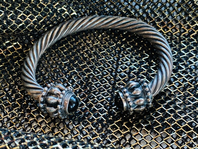 Sterling Silver and Black Onyx Torc Style Bracelet