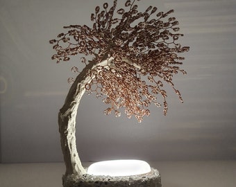 Wire beaded tree sculpture, Table lamp, Bedside lamp, Tree lamp, Desk USB lamp, Standing lamp, Glass bonsai tree, wire bonsai tree