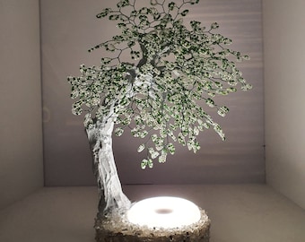 Lampe pour arbre, lampe de chevet, lampe arbre de vie, lampe de table, bonsaï artificiel, bonsaï en verre, sculpture d'arbre en fil de cuivre, lampe bonsaï