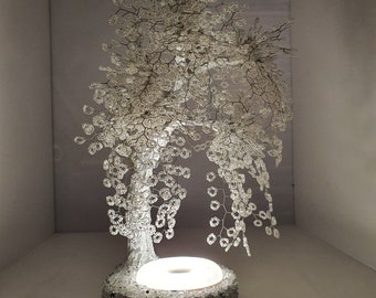 Wire tree sculpture table lamp, Bedside lamp, Tree lamp, Desk lamp. Cherry blossom lamp , standing lamp, cherry blossom bonsai, Beaded tree