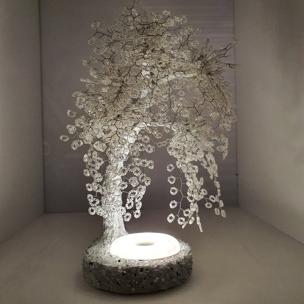 Wire tree sculpture table lamp, Bedside lamp, Tree lamp, Desk lamp. Cherry blossom lamp , standing lamp, cherry blossom bonsai, Beaded tree