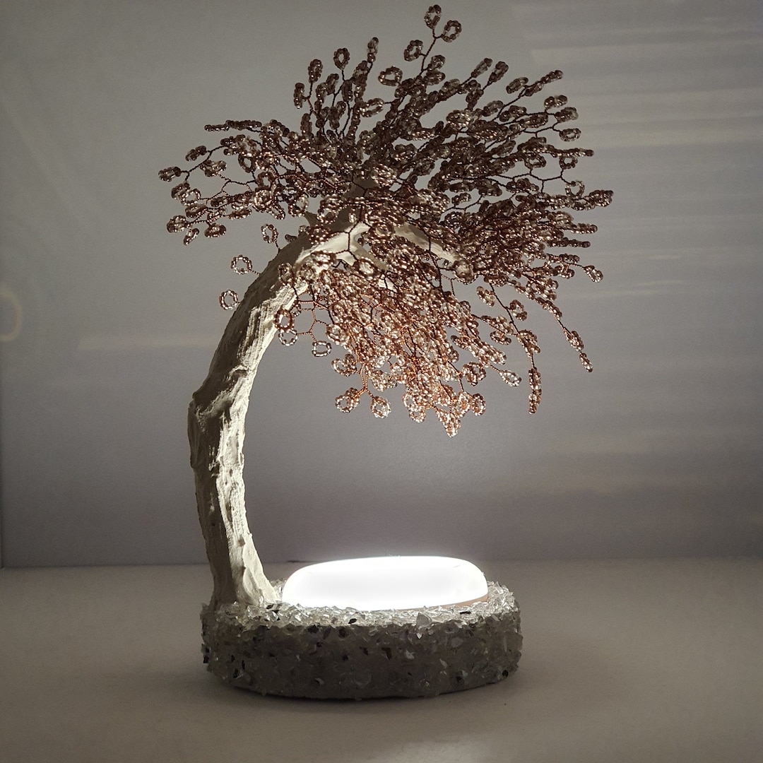 Wire Tree Tea Light Wire Beaded Tree Sculpture, Table Lamp, Bedside Lamp, Tree Lamp, Desk ...