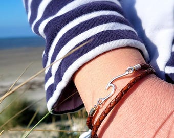 Leather Wave bracelet Surfer Friendship Bracelet Waves Charm Wish Bracelet Swimmers Gift Ocean Surf Beach Seaside Nautical gifts surf gifts
