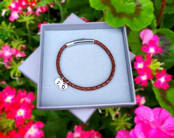 Personalised Leather Bracelet single Loop bracelet simple leather bracelet leather gift children's initials bracelet grandkids initials gift