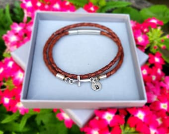 Leather Cross Bracelet baptism present Christianity leather bracelet Church religion faith cross charm jewellery cross gift Christian