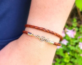 Leather Treble Clef Bracelet music Charm Bracelet Music Lover Gift Music Note Musical guitar gift piano gift for musician music note gift