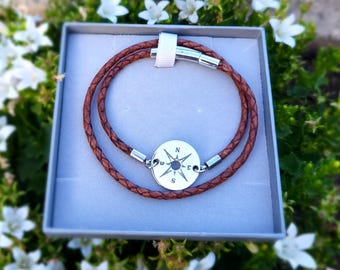 Leather Compass Bracelet charm bracelet Distance gifts Travel Adventurer thinking of you gap year gift adventure awaits leather travel gift