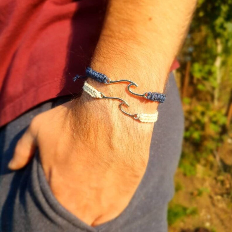 Wave Bracelet Surfer Friendship Macrame Bracelet Waves Charm Etsy