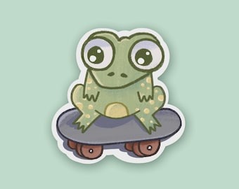 Skate Board Frog Sticker, Cute Sticker, Stickers, Frog Sticker, Frogs, Skateboard, Skateboard Sticker, Waterproof Sticker, Laptop Sticker