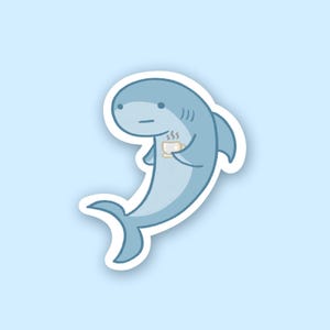 Shark Drinking Tea Sticker, Sticker, Shark Sticker, Shark, Cute Sticker, Waterproof Sticker, Laptop Sticker, Sharks, Shark Art, Waterbottle