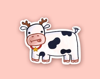 Christmas Cow Sticker, Cow Sticker, Handmade Sticker, Waterproof Sticker, Aesthetic Sticker, Stickers, Laptop Sticker, Christmas Sticker