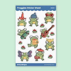 Cute Frog Sticker Sheet, Frog Stickers, Cute Vinyl Stickers, Frog Sticker Pack, Frog Decals, Cute Animal Stickers, Silly Frog Stickers