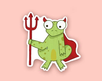 Devil Frog Sticker, Waterproof Sticker, Laptop Sticker, Water Bottle Sticker, Stationary, Cute Sticker, Halloween Sticker, Frog Sticker