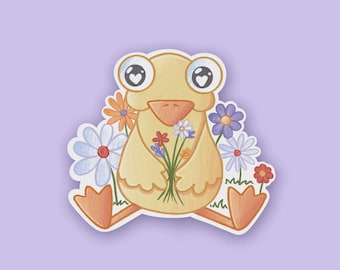 Flower Loving Duck Sticker, Cute Sticker, Ducks, Duck Art, Waterproof Sticker, Duck Sticker, Cute Animal Art, Waterbottle Sticker, Stickers