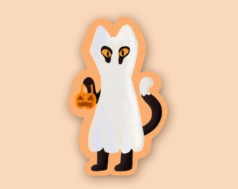 Ghost Kitty Sticker, Waterproof Sticker, Laptop Sticker, Water Bottle Sticker, Stationary, Cute Sticker, Halloween Sticker, Cat Sticker