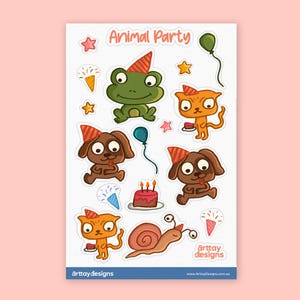 Animal Party Sticker Sheet, Planner Sticker Sheet, Animal Stickers, Cute Stickers, Vinyl Sticker, Birthday Stickers, Stickers, Card Stickers