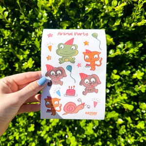 Stickervel dierenfeestje, stickervel planner, dierenstickers, schattige stickers, vinylsticker, verjaardagsstickers, stickers, kaartstickers