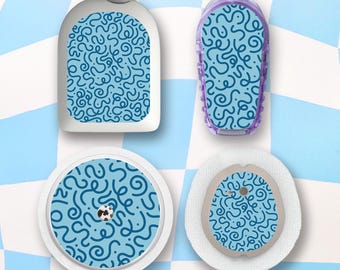 Blue Squiggles Diabetes Device Stickers, Diabetic Stickers, Diabetes Decal Sticker, Dexcom, Freestyle Libre, Omnipod, Medtronic, Tslim
