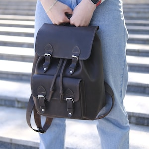 Personalized leather backpack for women made of genuine vintage leather, Small leather backpack, Leather Rucksack, City Backpack, Gift