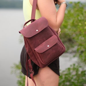 Mochila de cuero para mujer, mochila escolar, mochila de cuero tipo cartera, mochila de cuero, mochila roja para mujer, mini mochila, regalo para niña