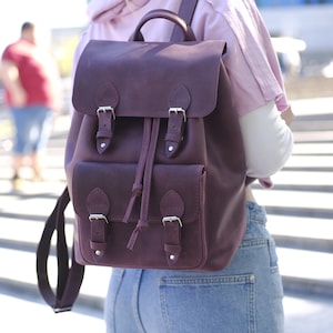 Personalized city backpack for women and made with genuine vintage leather, Handmade backpack, Gift for woman, Small leather Rucksack
