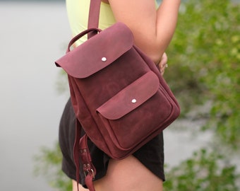 Frauen Leder Rucksack, Schulrucksack, Schulranzen Leder Rucksack, Leder Rucksack, Frauen Rot Rucksack, Mini Rucksack, Geschenk für Mädchen