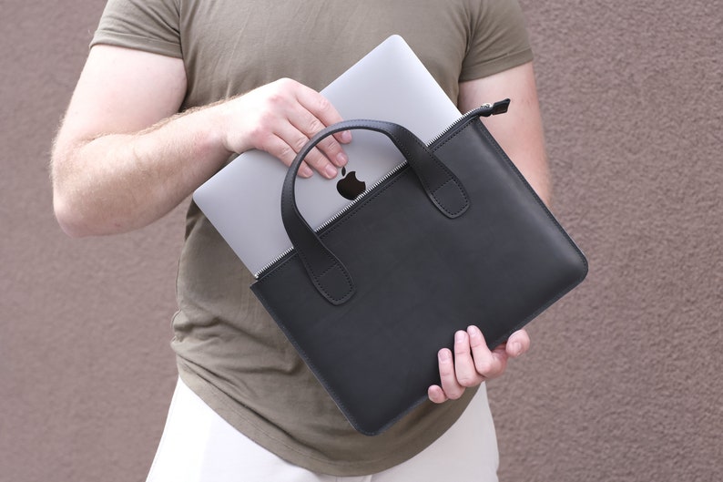 Zippered Leather Bag for Macbook Air 13 M1 Leather Laptop Etsy
