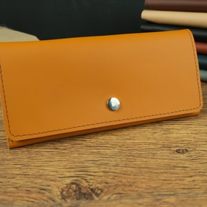 Cartera alta de cuero personalizada, Carteras finas de cuero, Cartera larga para mujer, Carteras minimalistas de cuero, Bolsillo con cremallera, Regalos de Navidad