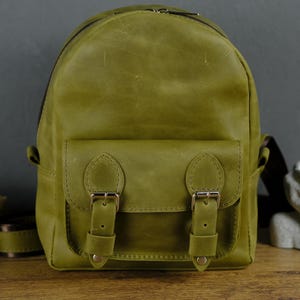 Mochila de cuero personalizada para mujer, hecha a mano, de grano completo, estilo caballo loco, estilo rústico vintage con correas ajustables y bolsillo.