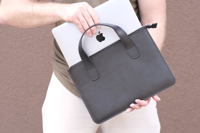 Zippered Leather Bag for Macbook Air 13 M1 Leather Laptop Etsy