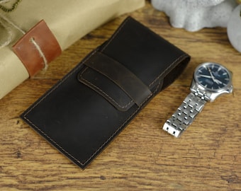 Leather Watch Case for Men, Handmade Full Grain Crazy Horse Wristwatch Holder, Personalized Travel Storage Pouch, Gift for Him