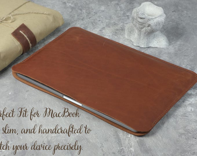 Leather MacBook Sleeve, Handmade Full Grain Laptop Case for MacBook, Minimalist Slim Cover with Custom Size and Free Personalization