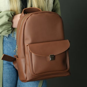 Compact leather backpack for women, Casual Rucksack, City bag, Mothers&#39;s day gift, Gift for her, Satchel Leather Backpack, Free embossing