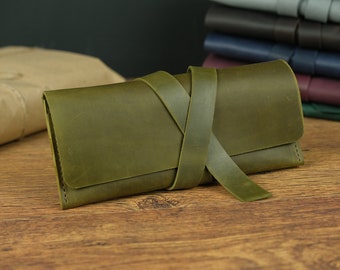 Personalized Leather wrap around clutch, Womens long wallet, Everyday long wallet, Personalized gift, Leather Wallet, Free initials