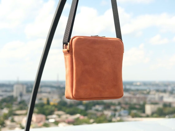 Vintage Men's leather Shoulder Bag messenger bag Crossbody bag small square  bag