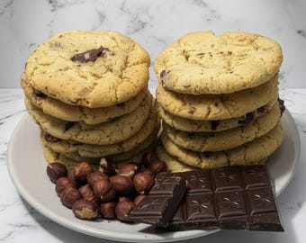 Hazelnut Chocolate Chunk Cookies - Box of 12 | Handmade | Baked to Order | Letterbox Gift