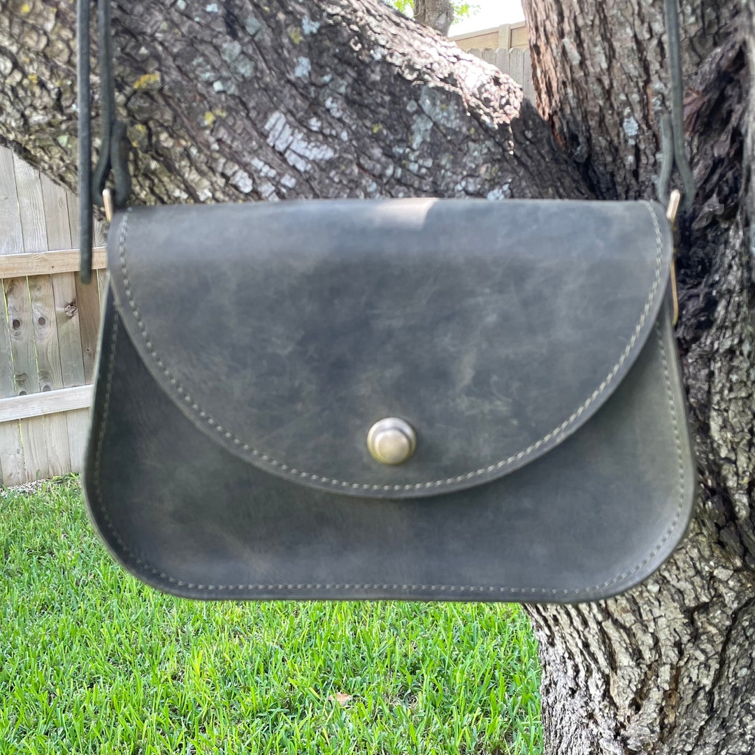 Leather Crossbody Saddlebag Purse Olive Green Handmade American SB