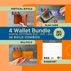 Portafoglio bifold, portafoglio, porta carte sottile e porta passaporti in formato SVG PDF DXF per download digitale / Woodrow - James - Rasmus - William