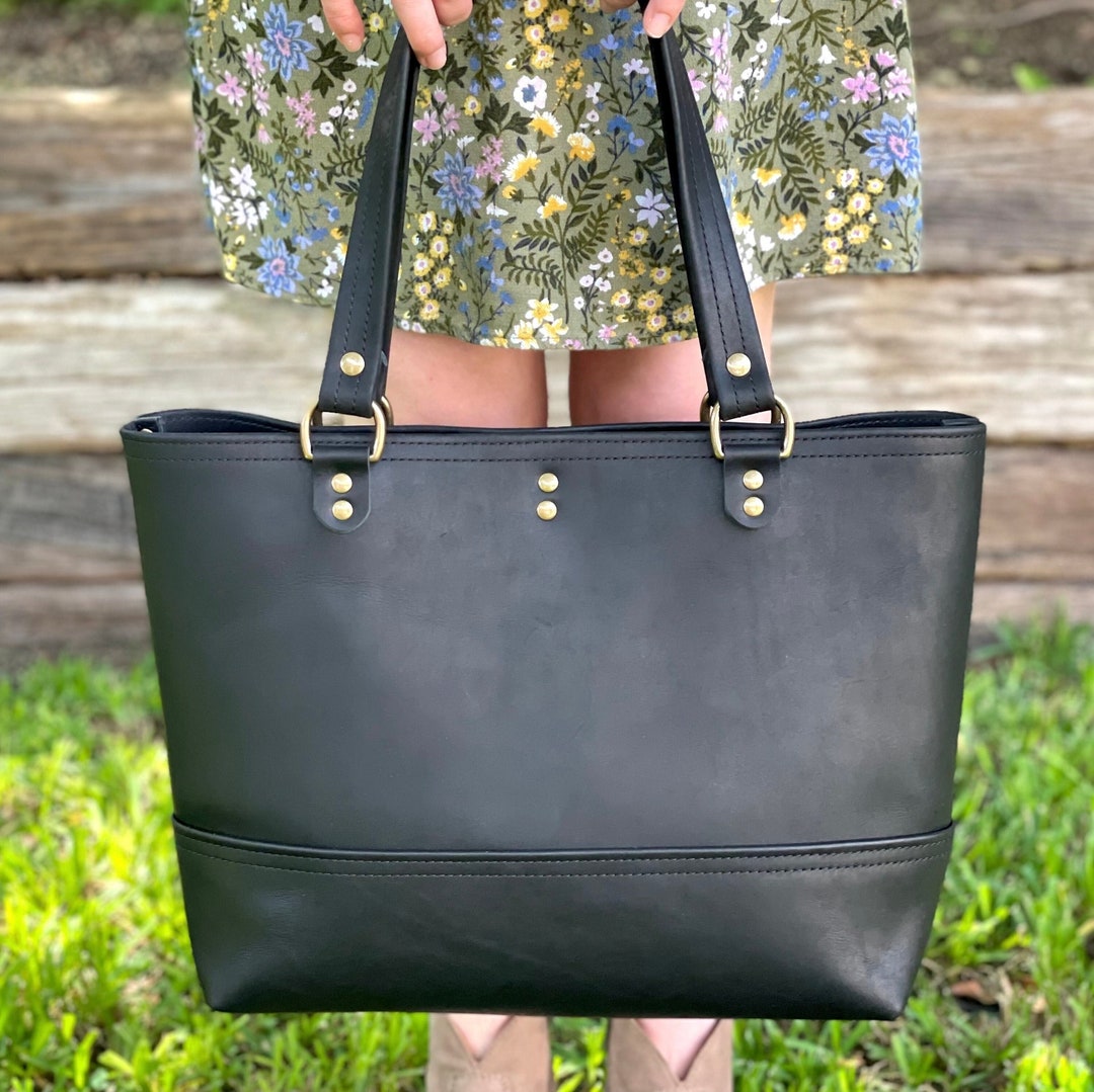 Leather Tote Bag Black Handmade American SB Foot Full Grain Leather
