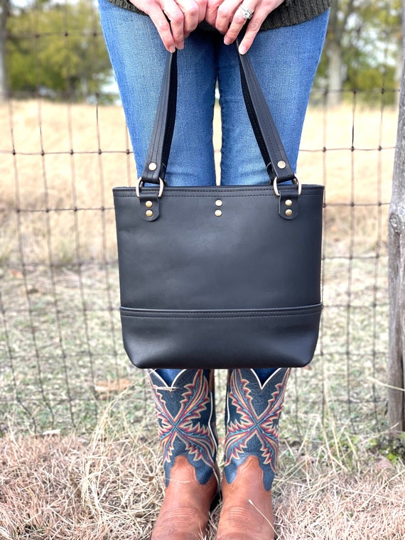 Leather Mini Tote Bag: Black Handmade American SB Foot Full 