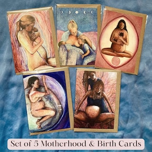 Juego de 5 tarjetas de maternidad y nacimiento. Para mamás primerizas, mamás, madres. Regalo para bebés recién nacidos, doulas, parteras y ginecólogos. Celebre la maternidad natural.