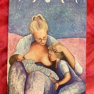 Cartão A6 - Amamentação Tandem - Nova Mãe - Arte da Amamentação - Blessingway - Chá de Bebê - segundo bebê - Nascimento em Casa - Arte do Nascimento