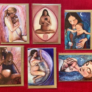 Lot de 6 cartes de maternité et de naissance A6. Parfait pour doula, sage-femme, autel de naissance, nouvelle maman, nouveau bébé, maman qui allaite, accouchement à domicile, sage-femme.