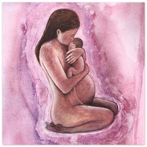 Kuschelige Mama und Baby Poster Kunst für Mütter, Doula, Hebamme, neues Baby