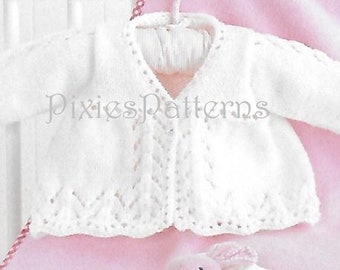 Baby's dainty wavy edge matinee jacket (includes premature baby sizes) knitting pattern PDF digital download