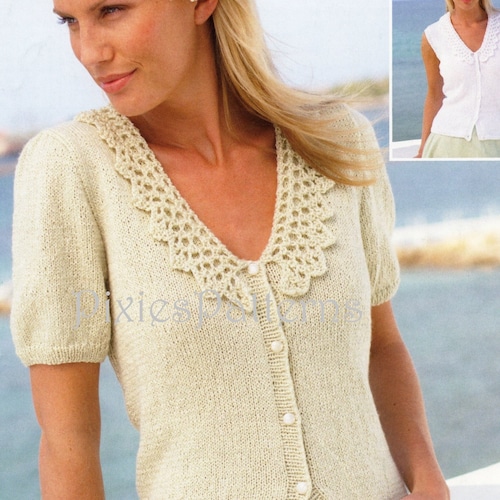Ladies Short Sleeve Cardigan Knitting Pattern PDF Instant Etsy UK