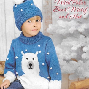 Child&#39;s polar bear jumper knitting pattern PDF instant digital download